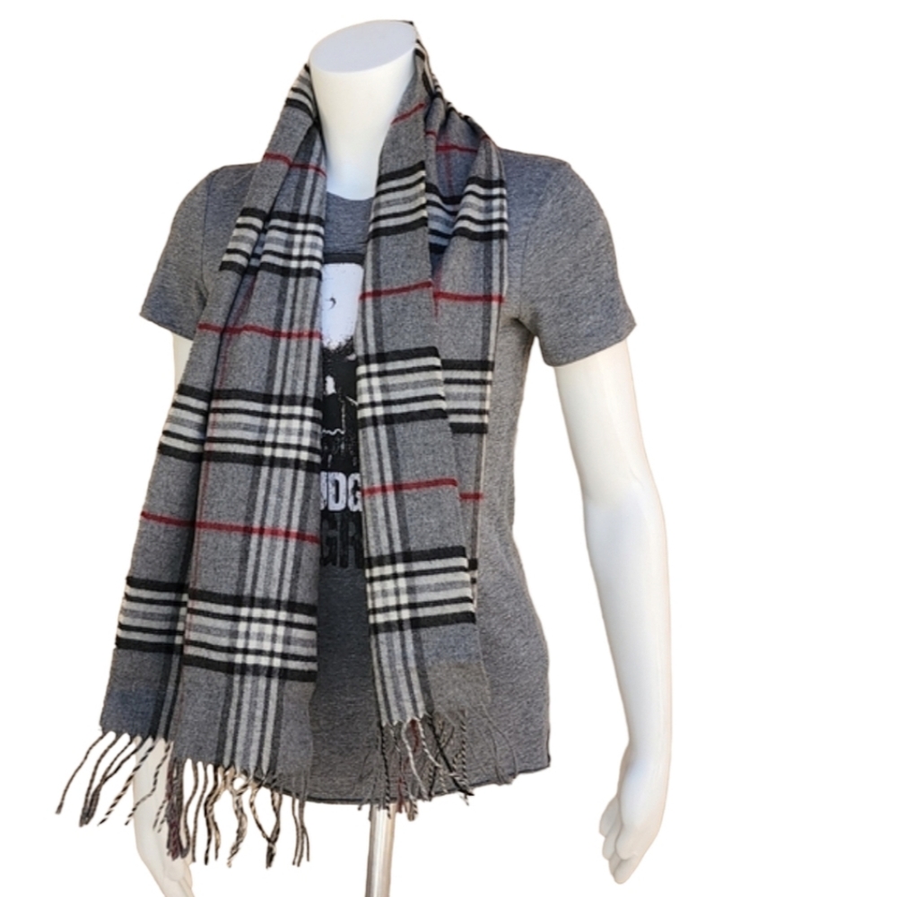 VINTAGE Gray Plaid Nova Check Scarf Wool Cashmere Acrylic V FRAAS GERMANY Mens - Picture 8 of 11